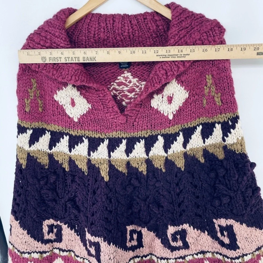 Boston Proper Sweater Poncho Women L Chunky Knit Boho Pink Purple‎ Nordic